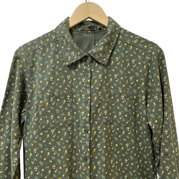 PrAna Womens Salinda Ditsy Floral Button Up Top Size S Olive Organic Cotton - Picture 3 of 10